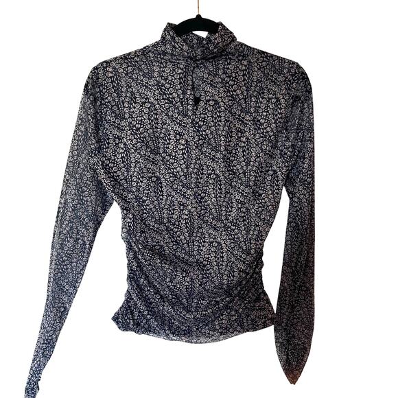 Cinq A Sept Mesh Turtleneck Blue Print SZ M - Picture 2 of 7